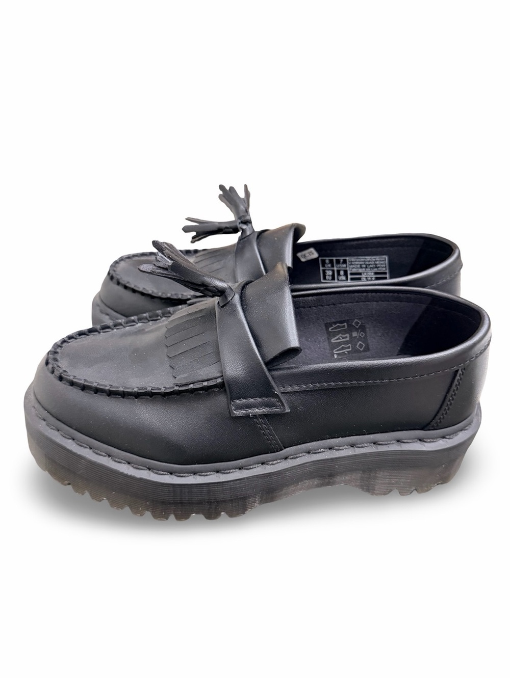 Dr. Martens Vegan Adrian Quad Mono Black Platform Loafers size 8 women’s - Picture 3 of 9